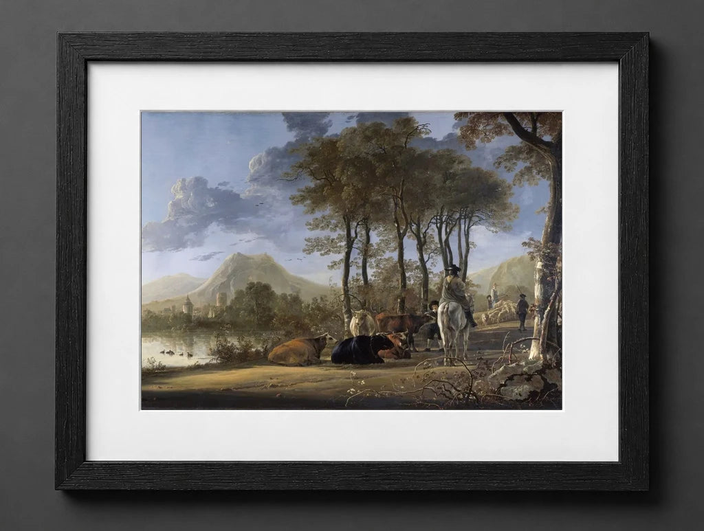 Aelbert Cuyp - River Landscape with Horseman and Peasants - (mockup) - CZB