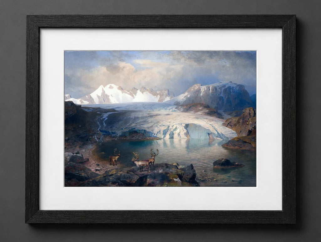 August Wilhelm Leu - Fjord Landscape with a Glacier and Reindeer - (mockup) - CZB