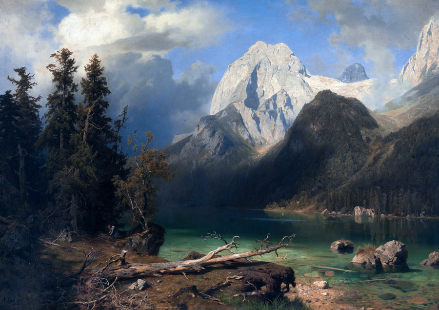 August Wilhelm Leu - Górskie jezioro z pasmem gór w tle