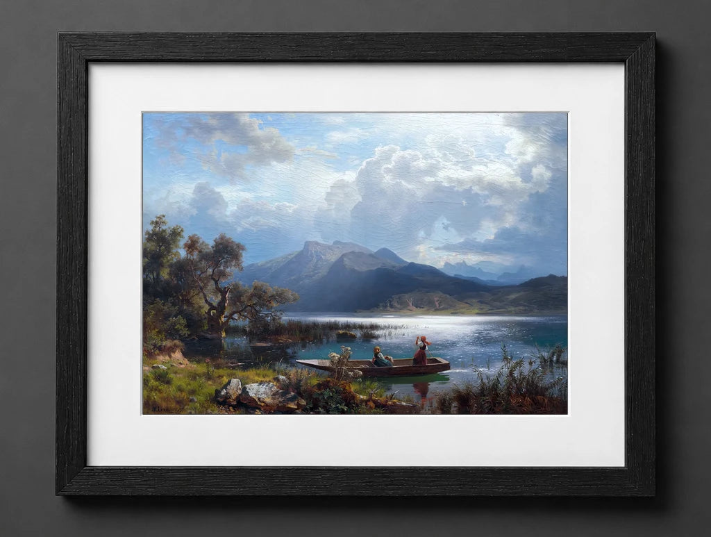 August Wilhelm Leu - Shimmering Mountain Lake with Girls in a Boat - (mockup) - CZB