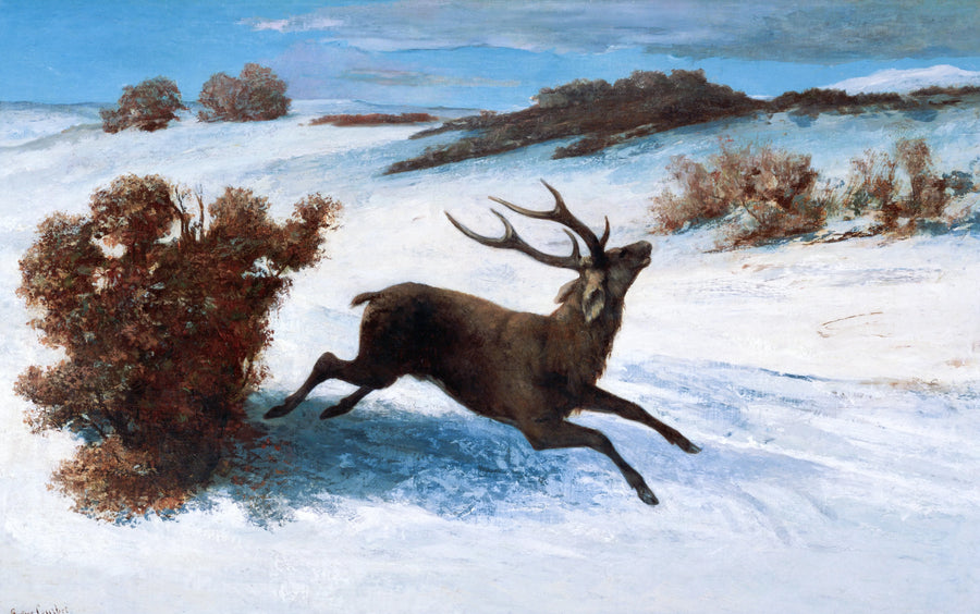 Gustave Courbet - Jeleń biegnący w śniegu