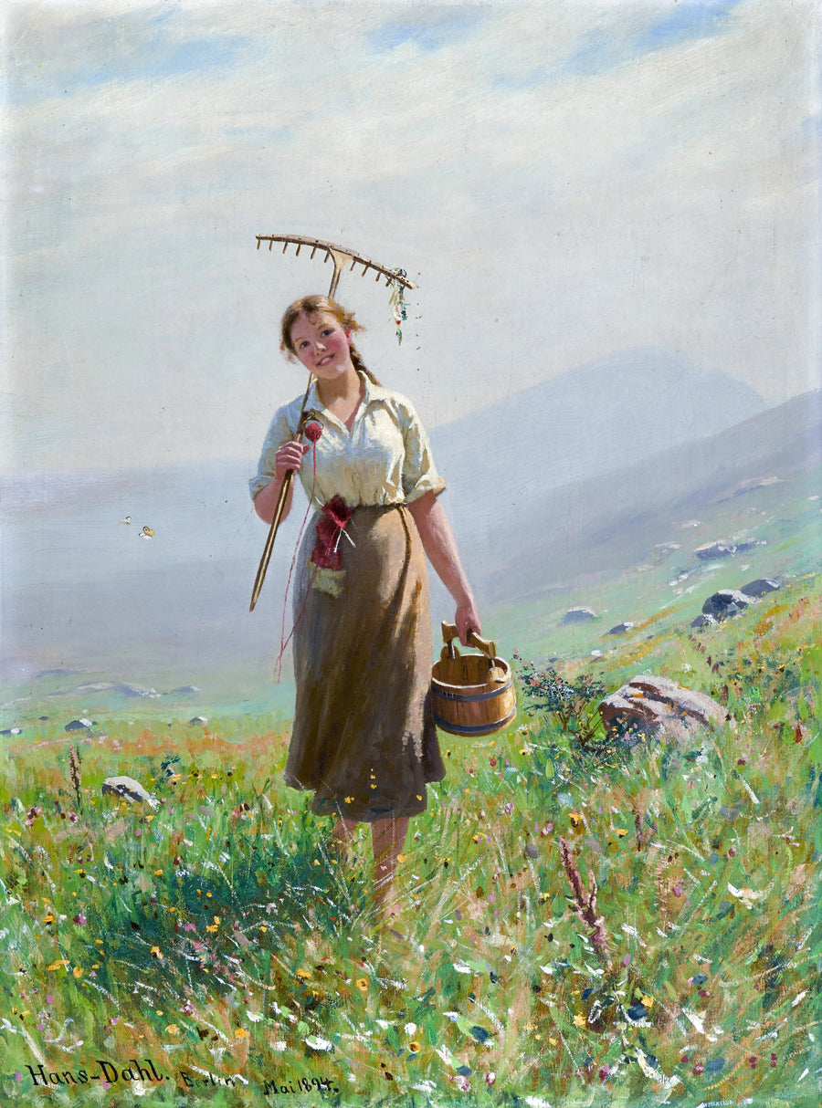 Hans Dahl - Młoda kobieta na łące