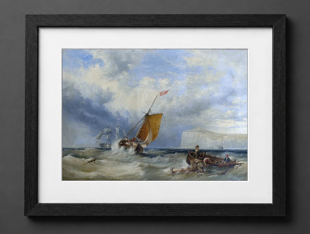 Henry King Taylor - Pilot Cutter No. 3 Heading Back Inshore, with a Large Merchantman Hove-To Out in the Bay - (mockup) - CZB