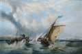 Henry King Taylor - Pilot Cutter No. 3 with a Rowing Boat Coming Alongside and a Paddle Steamer in the Distance (Full)