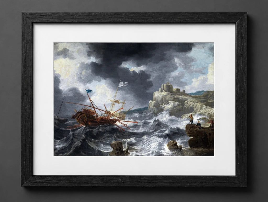 Jan Peeters I - Spanish and English Galleons Foundering in Stormy Waters or Ships and a Galley Wrecked on a Rocky - (mockup) - CZB