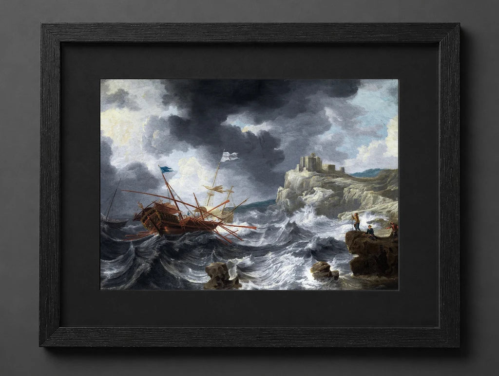 Jan Peeters I - Spanish and English Galleons Foundering in Stormy Waters or Ships and a Galley Wrecked on a Rocky - (mockup) - CZCZ